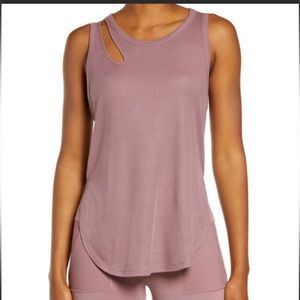 ALO Yoga Ribbed Peak Cut Out Tank Mauve Pink size M